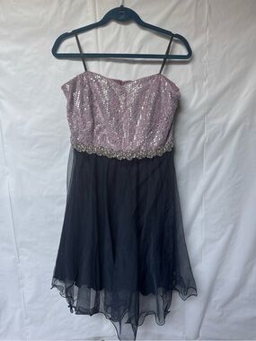 Lilac Sequin Strapless Dress with  NavyTulle Skirt